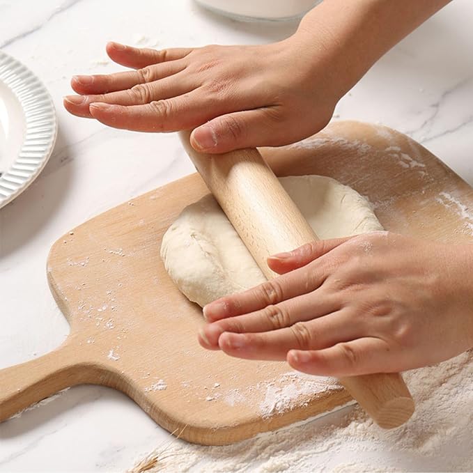 Wooden Rolling Pin for Baking Beech Wood French Rolling Pin Tapered Rolling Pin for Fondant Pie Crust Cookie Pastry Pizza Bread Non Stick Dough Roller 15.75-Inch