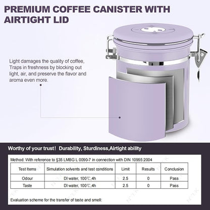 ShanSon Coffee Canister Airtight, Stainless Steel Bean Storage Container with Date Tracker & Scoop, Grounds Sugar Flour Tea Cereal Fits Kitchen Pantry, Ideal Gift for Coffee Lovers,12oz, Purple