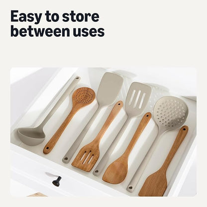 Amazon Basics Wooden Cooking Utensils, 6-Piece Set, Acacia Wood, Pre Oiled, Cookware-Safe, Ideal for Nonstick
