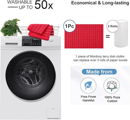Mordimy 100% Cotton Terry Cloth Kitchen Towels, Super Soft and Absorbent Dish Towels for Drying, Checkered Designed Hand Towels for Kitchen, 16 x 26 Inches, 6 Pack, Red