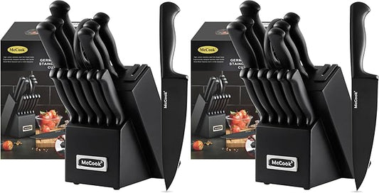 McCook® Knife Sets,German Stainless Steel Knife Block Sets with Built-in Sharpener, Black (Pack of 2)