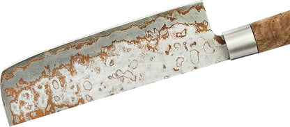 zayiko Damascus Nakiri Knife 6.7 Inch, VG10 Core Vegetable Knife for Chopping, Slicing & Dicing, 67-Layer Copper Damascus Steel, Maple Root Wood Handle, Wooden Gift Box