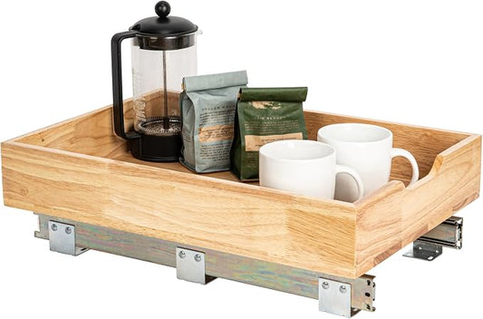 Household Essentials Natural Wood and Steel Pull-Out Organizer with Rustic Brushed Finish