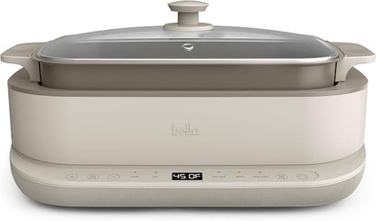 bella 6.0 QT Multi-Cooker, Ceramic Nonstick Coating, 4-in-1 Versatility, 4 cooking functions, Slow Cook, Sear, Saute, Steam, Serves 7 people, Dishwasher Safe Pot & Tempered Glass Lid, Tangle Free Cord Wrap, Oatmilk