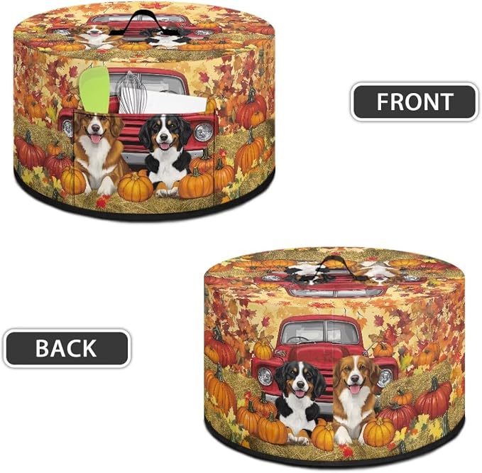 Autumn Dogs Truck Slow Cooker Dust Cover Protection Compatible with 6-8 qt Crock for Pot Small Kitchen Appliance Thanksgiving Decor Dust Cover