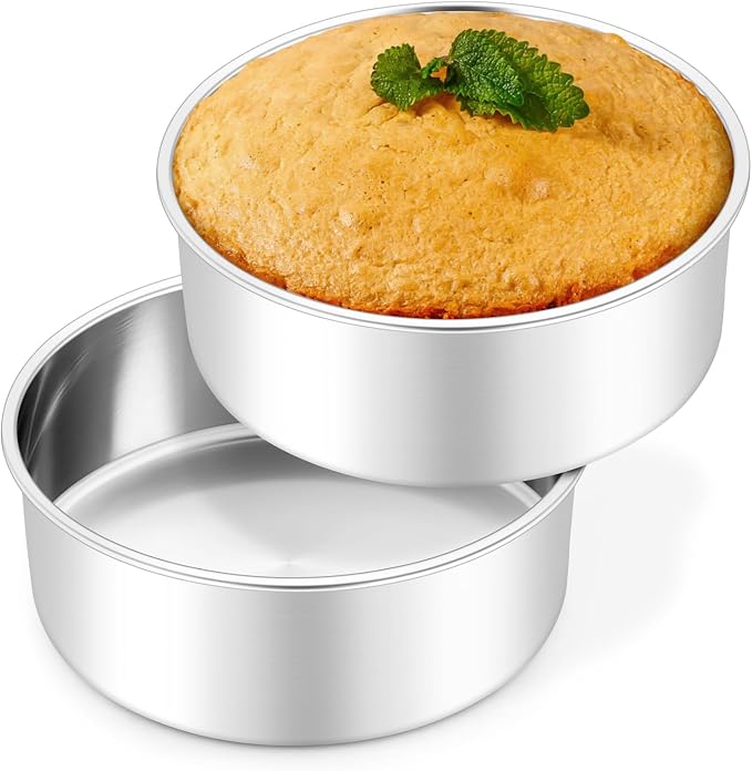 Leonyo 6 Inch Cake Pans, Stainless Steel Round Cake Baking Pans Set of 2, 6” x 3” Deep Baking Tins for Even Heating, Non Toxic & Healthy, Heavy-Duty, Dishwasher Safe