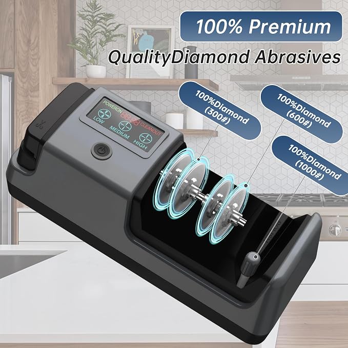 𝑼𝒑𝒈𝒓𝒂𝒅𝒆𝒅 5 in 1 Electric Knife and Scissor Sharpener, Electric Knife Sharpeners for Kitchen Knives, 3 Speeds Fast Knives Sharpening, Diamond Abrasives & LCD Display