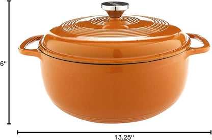 Lodge Essential Enamel Cast Iron Dutch Oven 6 Quarts - Perfect for Bread Baking, Braising, Marinating & Slow Cooking, Features Moisture-Sealing Lid & Dual Handles, Kitchen Essentials, Apricot