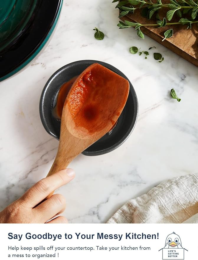 LE TAUCI Ceramic Spoon Rest, 4.8 Inch Spoon Rest for Stove Top, Spoon Holder for Kitchen Counter, Coffee Spoon rest, Utensil Rest for Cooking, Crude Black