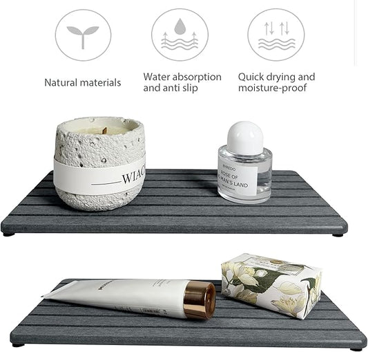 NiuYichee 2 PCS Water Absorbent diatomite Coasters, 12" x 5.5" Water Absorbing Stone Tray for Sink, Stone Drying mat for Kitchen Counter, Stone soap Tray Used for Hand Soaps & toiletries & Plants