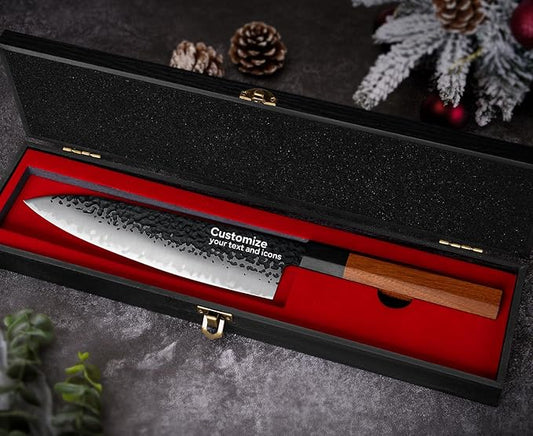 FAMCÜTE Personalized Gifts for Men Engraved Custom Japanese Knife, Hand Forged High Carbon Steel Chef Knife With Rosewood Handle, Birthday Day Gifts for Your Loved Ones (Sandalwood Gift Box)