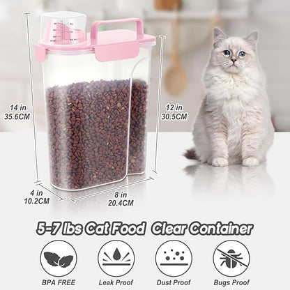 LEAWALK 5-7Lbs Dog Cat Food Storage Container with Upgraded Large Nozzle BPA-free, 4 Snap Seals Plastic Pet Food Storage Containers with Handles (Light Pink, 5L-1pack)