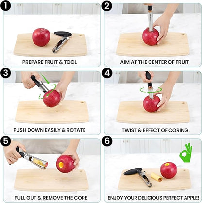 SCHVUBENR Premium Apple Corer Tool - Easy to Use and Clean - Sturdy Apple Core Remover with Sharp Serrature - Stainless Steel Corers for Apple and Pear - Core Fruits with Ease(Black)