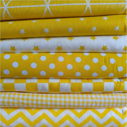 7PCS 18" x 22" Quilting Fat Quarters Fabric Bundles, for Sewing Crafting,Print Floral Striped Polka Dot 100% Cotton Gingham Fabric (Yellow, 18" x 22")