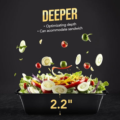 100-Piece (50-Pack) 34 OZ Meal Prep Containers Reusable with Lids, Sturdy Leakproof & Food Safe, Microwave, Freezer, Dishwasher Safe To Go Food Containers, Plastic Take Out Containers, Black