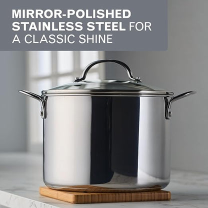 Farberware Millennium Stainless Steel Stockpot with Lid, Induction Ready, Compatible with All Cooktops, Metal Utensil Safe, 8 Quart Dutch Oven, Dishwasher Safe - Stainless Steel