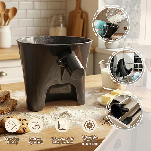 Flour Funnel for KitchenAid Tilt-Head Stand Mixer 4.5 & 5 Qt (KSM150), 5 Qt Anti-Splash Attachment, Easy to Use Kitchen Aid Flour Funnel for Baking (Black)