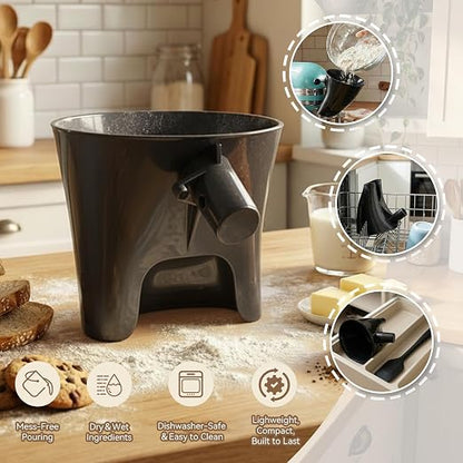 Flour Funnel for KitchenAid Tilt-Head Stand Mixer 4.5 & 5 Qt (KSM150), 5 Qt Anti-Splash Attachment, Easy to Use Kitchen Aid Flour Funnel for Baking (Black)