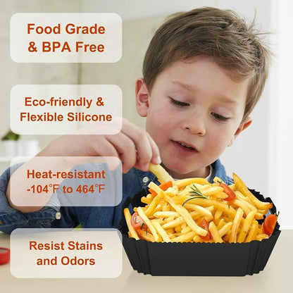 2 Pack Silicone Air Fryer Liners Reusable, 7.1 Inch Airfryer Liner 4-7 QT Square Air Fryer Liners Silicone Pot Oven Liner Baking Tray, AirFryer Basket Mat Bowl Accessories