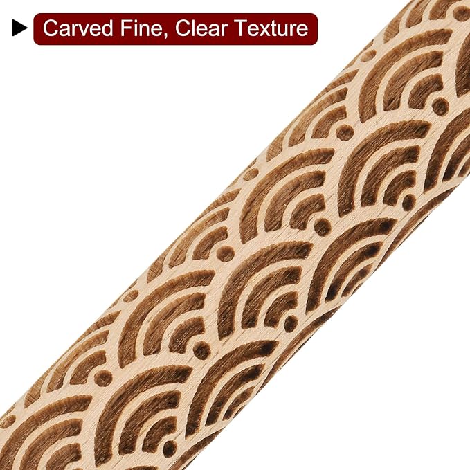 HARFINGTON Wood Clay Roller 4" Water Wave Pattern Rolling Pins Wood Rollers Pottery Tools Wood Grain Texture Rollers for Clay Baking Dough Playdough DIY
