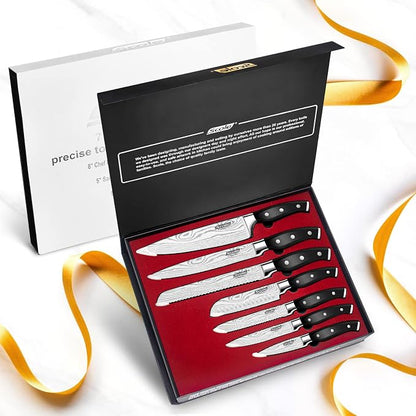 SCOLE® Chef Knife Ultra Sharp Kitchen Knife Set 7-Piece, Premium German 1.4116 Stainless Steel Chefs Knife Set, Ergonomic Handle Professional Full Tang Knives Set for Kitchen with Gift Box
