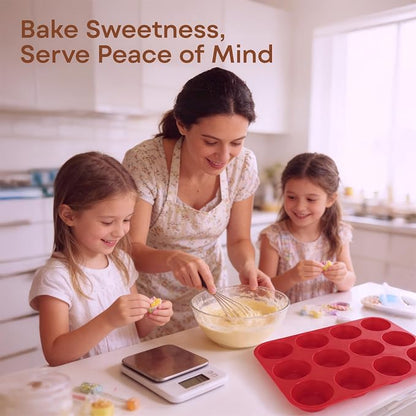Silicone Muffin Pans for Baking Nonstick 2 Pcs, 12 Cup Regular Cupcake Pan, Food-Grade Silicone Baking Molds for Cupcakes, Egg Bites, Freezer, Red