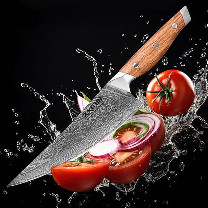 XITUO 8-Inch Damascus Steel Chef Knife, Olive Wood Handle – Japanese-Inspired Kitchen Knife for Chopping, Mincing & Slicing Meat, Poultry & Vegetables, Gift for Pro & Home Cooks