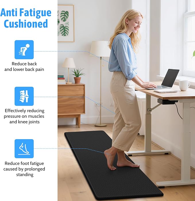 StepLively Kitchen Mat, 2 PCS Kitchen Rugs, Cushioned Kitchen Mats for Floor, Anti Fatigue Kitchen Rug Set, Non-Skid Standing Mat for Kitchen, Office, Sink, 17.3"×30"+17.3"×47", Black