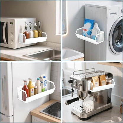 Magnetic Spice Rack for Refrigerator Oven Magnetic Fridge Basket Shelf Organizer for Kitchen Storage (White)