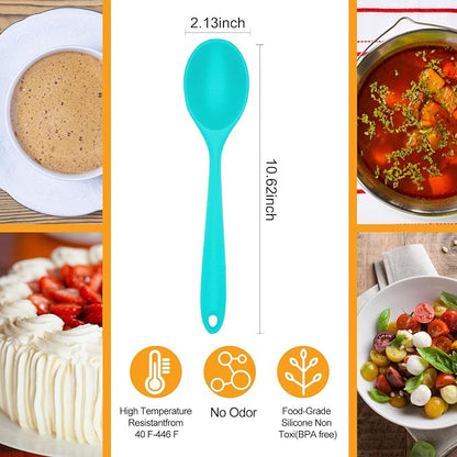 2 Pcs Silicone Nonstick Mixing Spoon,10.6Inch Silicone Spoons for Cooking Heat Resistant, Cooking Utensil for Kitchen Cooking Baking Stirring Serving (Blue)