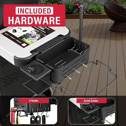 Utheer Grill Organizer Kit Compatible with Weber Works System, Rail-Mounted Grill Caddy Basket with Paper Towel Holder, Trash Bag Holder, Cup Holder & 4 Hooks for Slate, Spirit, Genesis, Performer