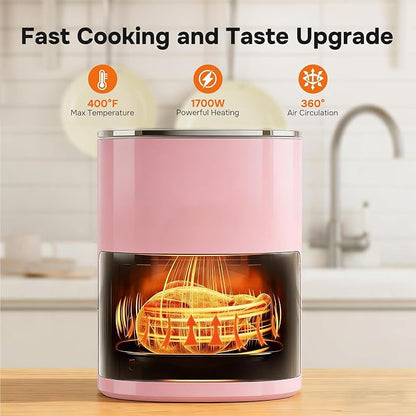 Simple Deluxe 12-in-1 Air Fryer 6.34 Qt, Digital Preset Airfryer with Visible Window, Nonstick and Dishwasher-Safe Basket, Air Fry, Roast, Bake, Dehydrate, Fries, 1700W, Pink