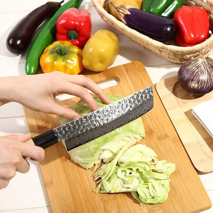 Japanese Vegetable Knife Hammered Damascus VG-10 46 Layer D-Shape Magnolia Wood Handle, Nakiri 6.3-inch (160mm)