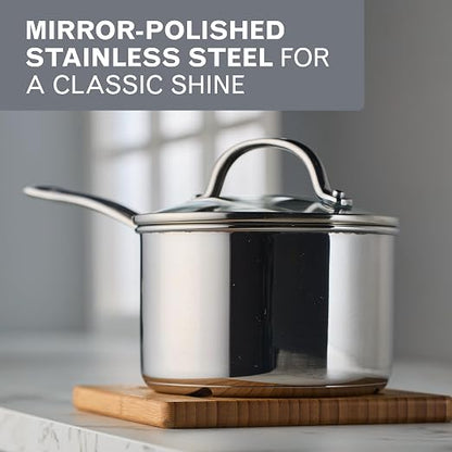 Farberware Millennium Stainless Steel Pots and Pans with Lids, Induction Ready, Compatible with All Cooktops, Metal Utensil Safe, 10 Piece Cookware Set, Dishwasher Safe - Stainless Steel