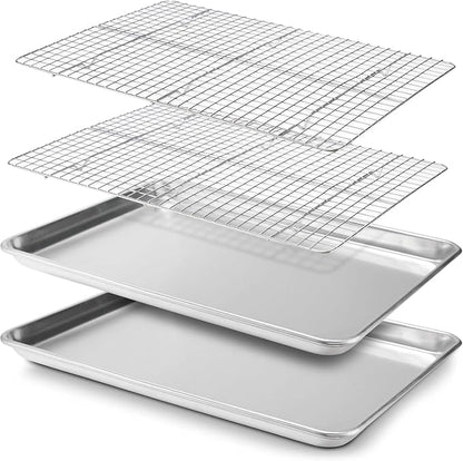 18" x 13" Baking Sheet, Sheet Pan with Wire Rack Set, Stainless Steel Cookie Pan Baking Tray with Cooling Rack (2)