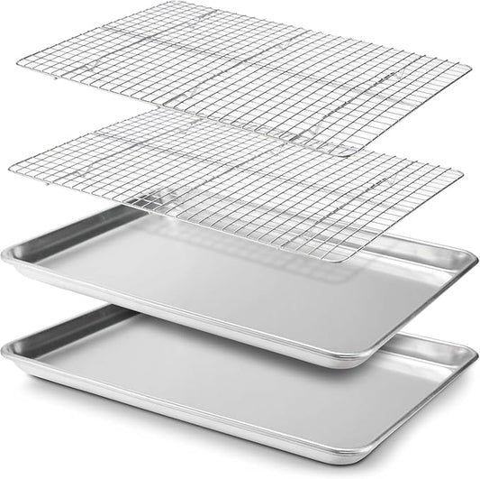 18" x 13" Baking Sheet, Sheet Pan with Wire Rack Set, Stainless Steel Cookie Pan Baking Tray with Cooling Rack (2)