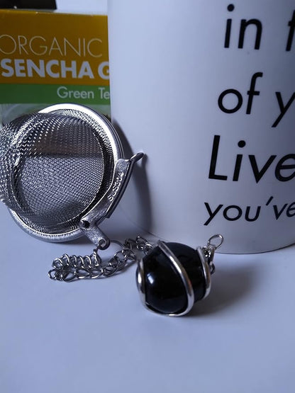 Decorative Tea Infuser Ball with Black Onyx Gemstone