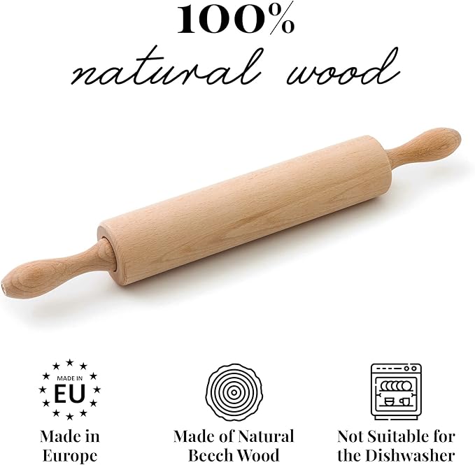 tuuli Kitchen Professional Classic Wooden Rolling Pin with revolving Centre (17,3 by 2,2 inches)
