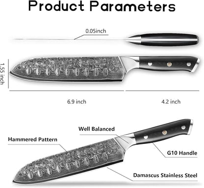 7 inch Santoku Knife, Professional Japanese VG10 Steel Damascus Knife-G10 Handle for cutting Meat,Fish,Fruit, Vegetable