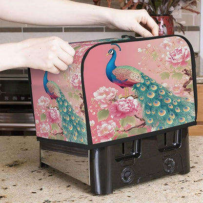 2 Slice Pink Flower Peacock Toaster Cover Waterproof Dust Fingerprint Bread Machine Cover Washable Kitchen Appliance Protector For Home Kitchen Bakeware Table Decor Women Gifts