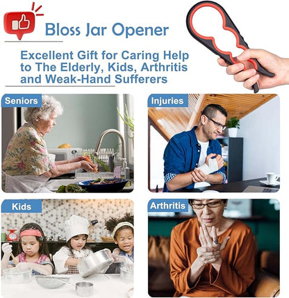 Bloss Jar Opener Bottle Opener Jar Gripper for Weak Hands, Seniors With Arthritis and Children, 4 in 1 Multi-Function Non Slip Colorful Can Opener Tool Get Lids Off Easily, Black Red