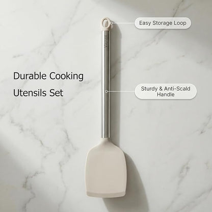 Vayvnt 4 Pieces Silicone Kitchen Spatula Utensils Set, Silicone Cooking Utensils for Non-Stick Cookware, Heat Resistant Silicone Utensils for Cooking, Kitchen Spatula Turner, Dishwasher Safe, Khaki