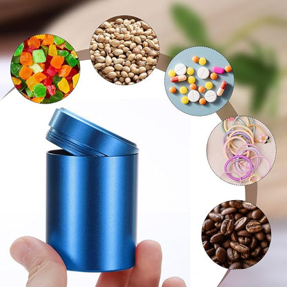 uxcell 3pcs Portable Storage Jar, Multipurpose Airtight Container Bottle Mini Smell Proof Metal Round Tins with Lid for Spices Blue Tea Candy, Blue