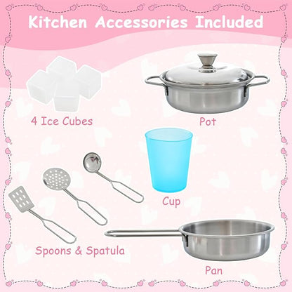 HONEY JOY Pink Kids Kitchen Playset, Wooden Little Chef Pretend Toy Kitchen Set w/Chalkboard, Telephone, Utensils, Oven, Microwave, Sink, Play Kitchen for Toddlers, Gift for Boys Girls, Pink