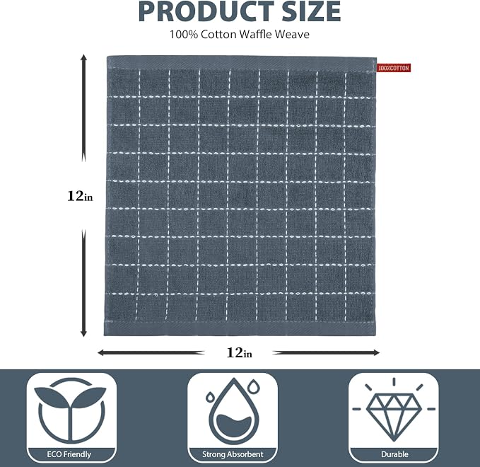 Nialnant 6 Pack Dish Cloths for Washing Dishes, 100% Cotton Reusable Cleaning Rag,Ultra Soft Absorbent, Quick Drying Dish Towels for Kitchen,12x12 Inches Grey