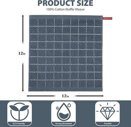 Nialnant 6 Pack Dish Cloths for Washing Dishes, 100% Cotton Reusable Cleaning Rag,Ultra Soft Absorbent, Quick Drying Dish Towels for Kitchen,12x12 Inches Grey