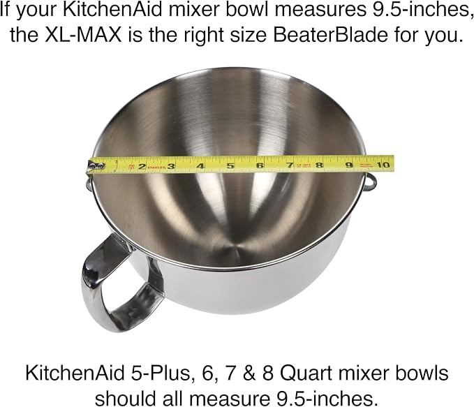New Metro Design Beater Paddle Replacement Blade, Fits 5-Plus, 6, 7 & 8-Qt Bowl-Lift stand mixers, XL-MAX-Gray, Gray