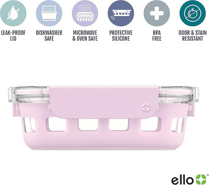 Ello Duraglass Meal Prep Container, 1.75 cup- Glass Food Storage Container with Silicone Sleeve and Airtight BPA-Free Plastic Lid, Dishwasher, Microwave, and Freezer Safe, Cashmere Pink