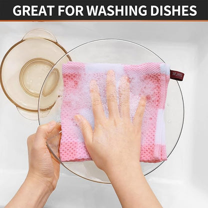 Homaxy 100% Cotton Waffle Weave Check Plaid Dish Cloths, 12 x 12 Inches, Super Soft and Absorbent Dish Towels Quick Drying Dish Rags, 6-Pack, White & Pink