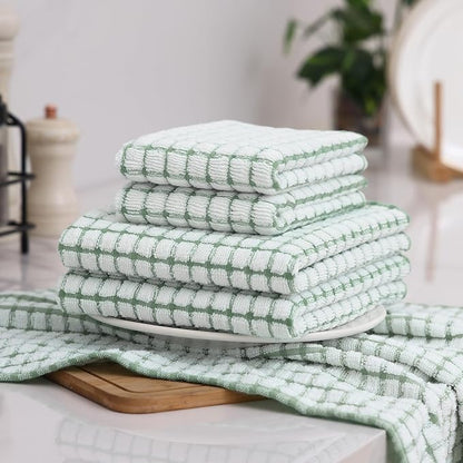 Homaxy Kitchen Towels and Dishcloths Set, 16 x 25 and 12 x 12 Inches, Set of 8 Cotton Terry Kitchen Dish Towels, Super Soft and Absorbent Dish Cloths, Grass Green
